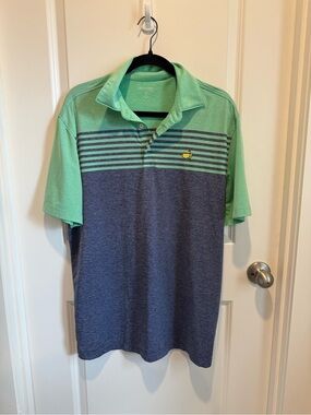 Masters Tech Golf Polo Shirt Men Medium Green Blue Striped Size Medium